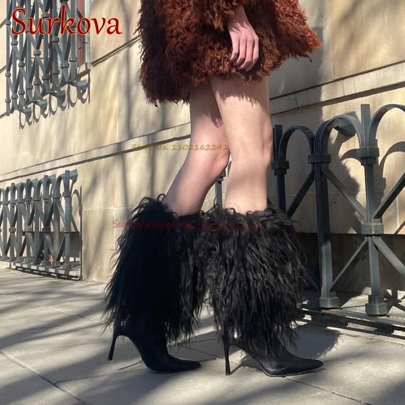 Winter Fur Fashion Boots Black Pointed Stiletto Slip-On Short Boots Fashionable And Elegant Catwalk Warm Luxury Women'S Boots
Winter Fur Fashion Boots Black Pointed Stiletto Slip-On Short Boots Fashionable And Elegant Catwalk Warm Luxury Women'S Boots