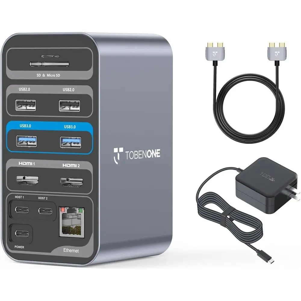 All-in-One 16-Port Charging Station with 100W Charger, Dual HDMI, 7 USB Ports, Gigabit Ethernet, SD/Micro SD Slots, PD 3.0 for P
All-in-One 16-Port Charging Station with 100W Charger, Dual HDMI, 7 USB Ports, Gigabit Ethernet, SD/Micro SD Slots, PD 3.0 for P