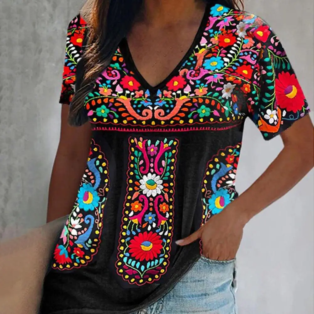Women T-shirt Trendy Comfortable Summer Top Bohe Flower Pattern Tunic T-shirt Top Female Clothing
Women T-shirt Trendy Comfortable Summer Top Bohe Flower Pattern Tunic T-shirt Top Female Clothing