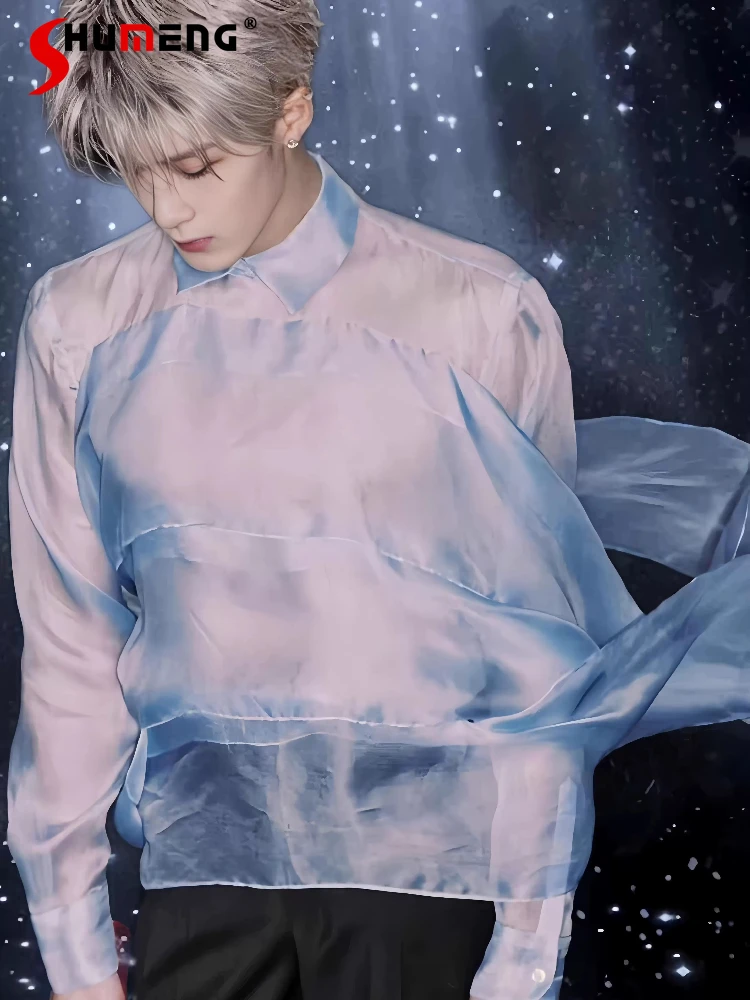 Fashion Ribbon Design Shirts Men's 2026 Spring Light Thin Graceful Slightly Transparent Shirt Male Stylish Trend Handsome Shirts
Fashion Ribbon Design Shirts Men's 2026 Spring Light Thin Graceful Slightly Transparent Shirt Male Stylish Trend Handsome Shirts