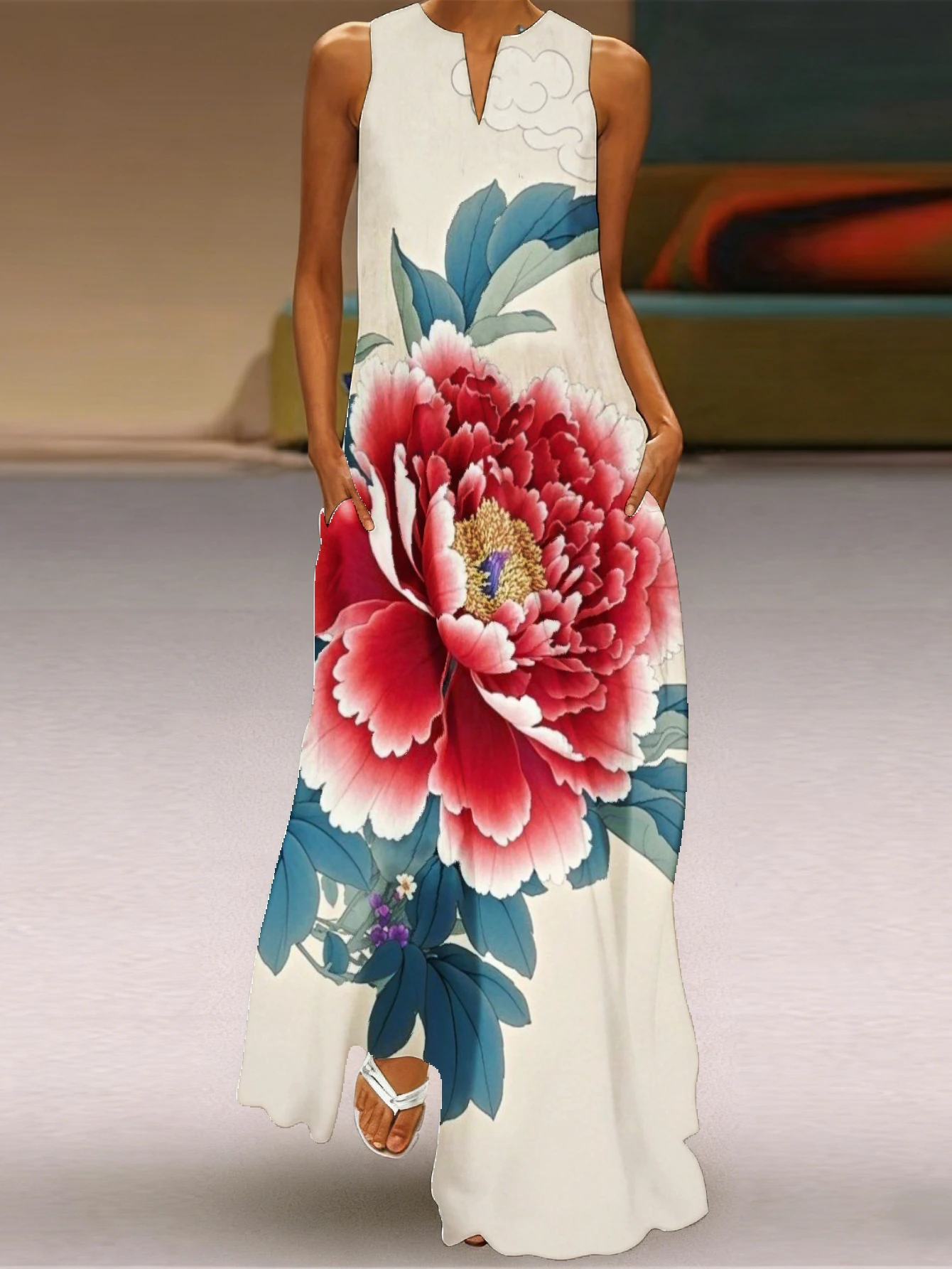Plus Size Women's Maxi Dresses Sexy Art Peony Flower Print Sleeveless Flowy Sundress Holiday Comfortable Swing Robe Oversize 5XL
Plus Size Women's Maxi Dresses Sexy Art Peony Flower Print Sleeveless Flowy Sundress Holiday Comfortable Swing Robe Oversize 5XL