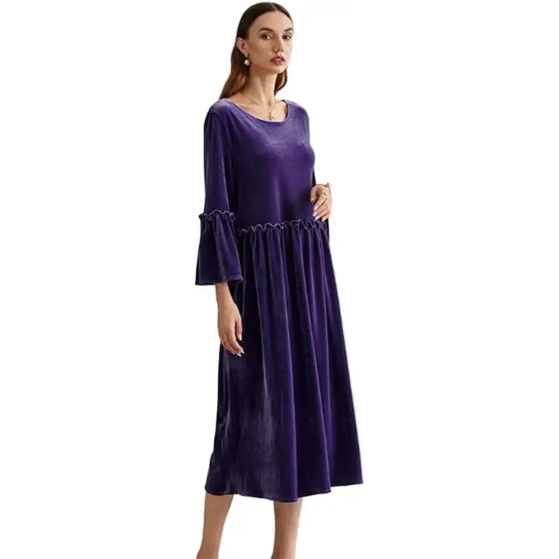 2024 Women's Autumn Vintage Solid Velvet Dress Elegant Flare Sleeve Pleated Long Vestidos Stylish Casual A-Line Dresses
2024 Women's Autumn Vintage Solid Velvet Dress Elegant Flare Sleeve Pleated Long Vestidos Stylish Casual A-Line Dresses
