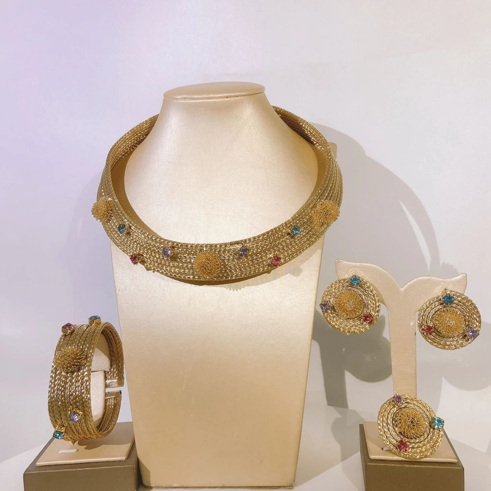 Yulaili Round Choker Brazilian Jewelry With Colorful Stones Simple Keychain Collar Pulseras Pendientes tentacles Anillo 4PC Set
Yulaili Round Choker Brazilian Jewelry With Colorful Stones Simple Keychain Collar Pulseras Pendientes tentacles Anillo 4PC Set