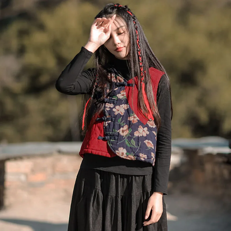 Ethnic Style Features Cotton Linen Patchwork Against Color Clip Cotton Vest Women's Autumn Winter Button Short Cotton Vest
Ethnic Style Features Cotton Linen Patchwork Against Color Clip Cotton Vest Women's Autumn Winter Button Short Cotton Vest