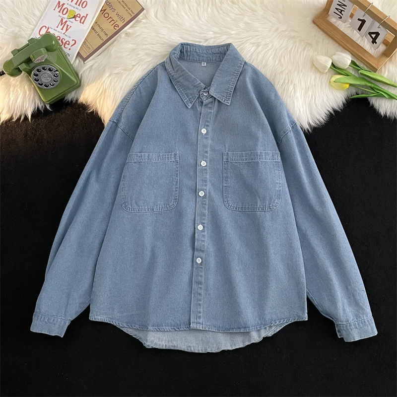 Men Thin Long Sleeve Denim Shirt Spring Autumn New Japanese Retro Versatile Solid Coats Casual Loose Blue Pockets Lapel Tops
Men Thin Long Sleeve Denim Shirt Spring Autumn New Japanese Retro Versatile Solid Coats Casual Loose Blue Pockets Lapel Tops