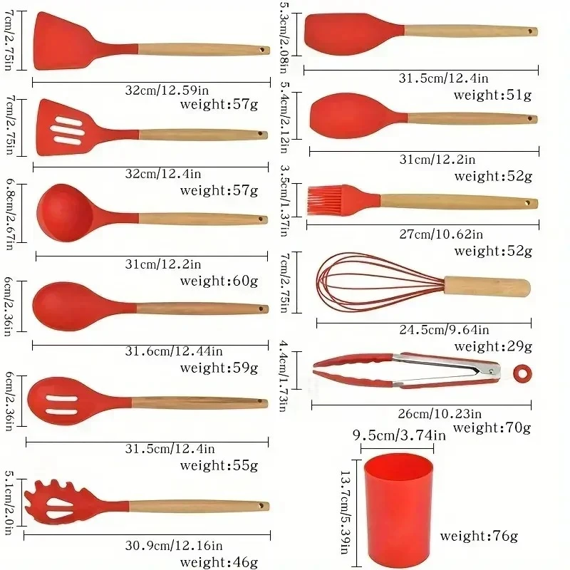 of Multi-color Silicone Wooden Handle Kitchenware Set Non Stick Pot Spatula and Spoon Cooking Utensils Heat-resistantm12pcs Set
of Multi-color Silicone Wooden Handle Kitchenware Set Non Stick Pot Spatula and Spoon Cooking Utensils Heat-resistantm12pcs Set