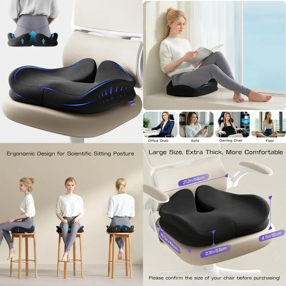 "Extra Large Memory Foam Office Chair Seat Cushion with Patented Coccyx Support for Tailbone Pain Relief - 21.2" x 16.5""
"Extra Large Memory Foam Office Chair Seat Cushion with Patented Coccyx Support for Tailbone Pain Relief - 21.2" x 16.5""