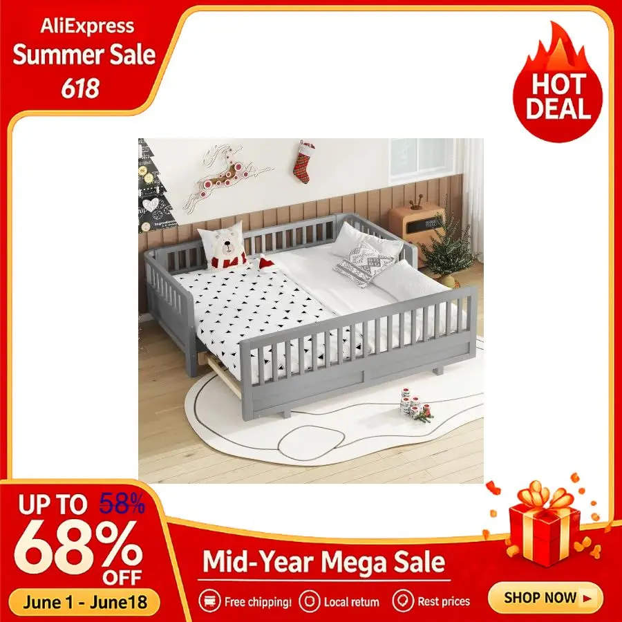Bright Designs Twin Size Kids Platform Bed with Fences, Wooden Kids Daybed with Guardrails and 2 Drawers, Custom
Bright Designs Twin Size Kids Platform Bed with Fences, Wooden Kids Daybed with Guardrails and 2 Drawers, Custom