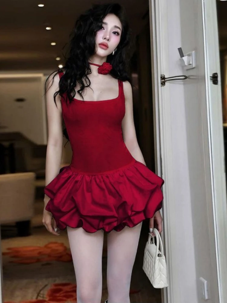 Sexy Sling Square Neck A-line Dress Women Red Sleeveless Backless Patchwork Folds Mini Dresses Evening Party Cocktail Gowns
Sexy Sling Square Neck A-line Dress Women Red Sleeveless Backless Patchwork Folds Mini Dresses Evening Party Cocktail Gowns