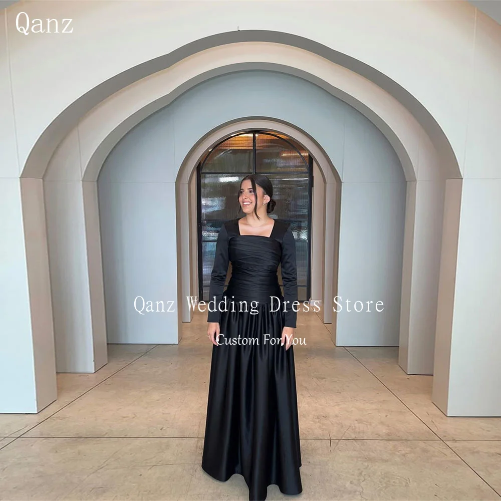 Qanz Black Long A Line Evening Dresses Soft Satin Full Sleeves Elegant Dresses For Special Event Robes De Soirée Customized
Qanz Black Long A Line Evening Dresses Soft Satin Full Sleeves Elegant Dresses For Special Event Robes De Soirée Customized