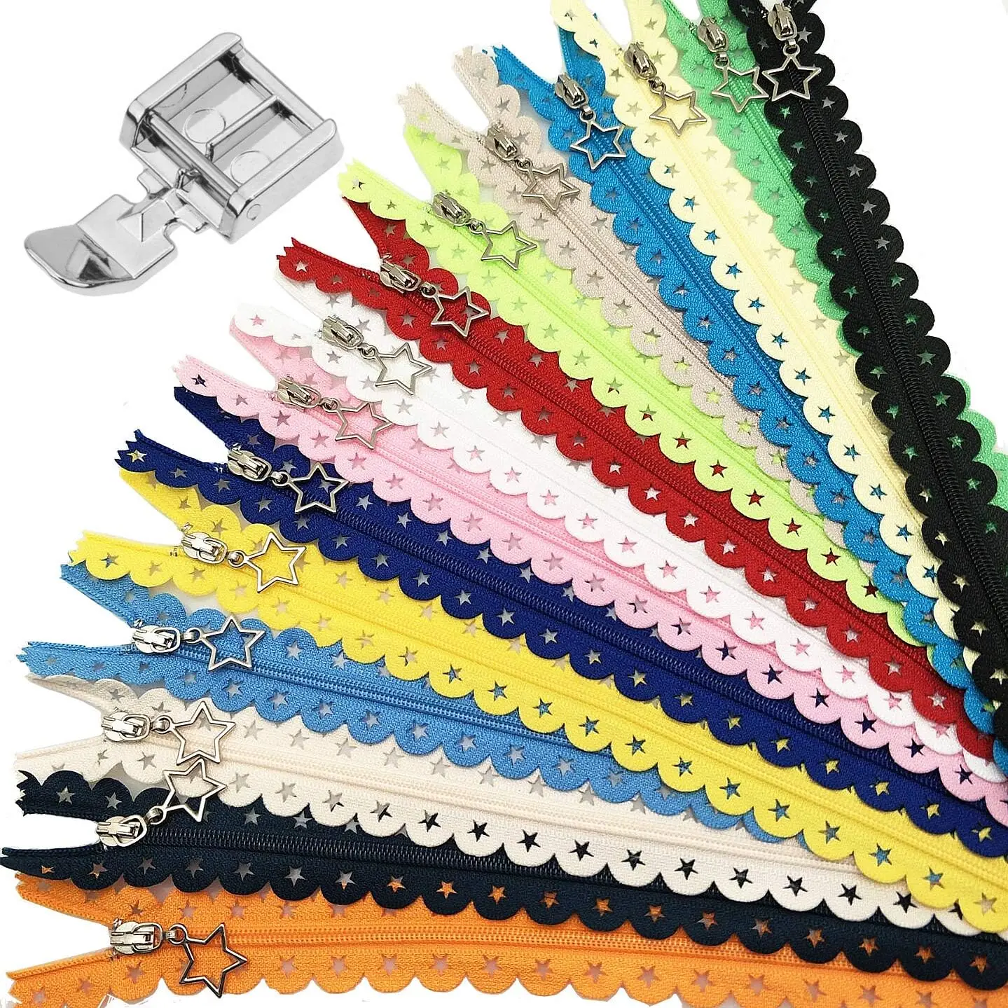 30Pcs 16Inch Star Shape Nylon Zippers with Sewing Machine Foot for DIY Craft Dress Bag
30Pcs 16Inch Star Shape Nylon Zippers with Sewing Machine Foot for DIY Craft Dress Bag