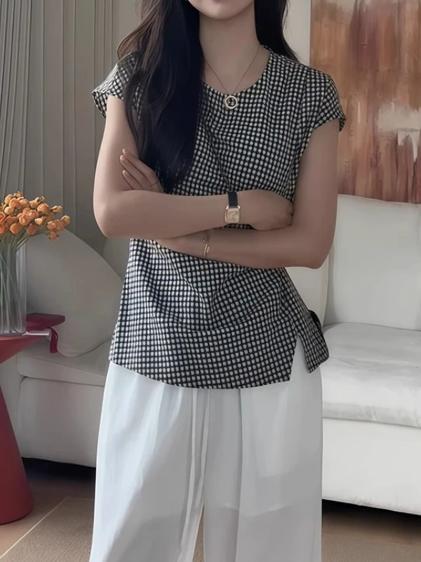 plus Size Ele Plaid irt Women's Summer New Sle Slimming Design ort Sve round Ne Tie Waist Korean Version Casua...
plus Size Ele Plaid irt Women's Summer New Sle Slimming Design ort Sve round Ne Tie Waist Korean Version Casua...