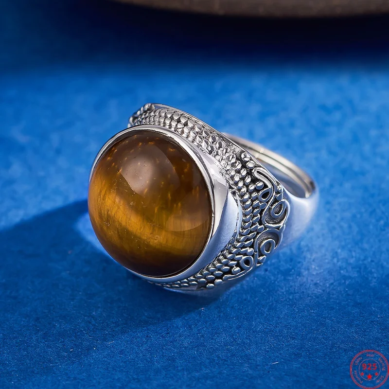 S925 Sterling Silver Rings for Women Men Retro Relief Pattern Inlaid Tiger's Eye Cabochon Ethnic Style Fashion Jewelry Wholesale
S925 Sterling Silver Rings for Women Men Retro Relief Pattern Inlaid Tiger's Eye Cabochon Ethnic Style Fashion Jewelry Wholesale