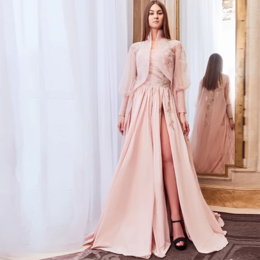 Elegant Pink Evening Dresses Strapless Applique With Long Coat A Line Jersey Slit Formal Prom Gowns Robes De Soiré Plus Zise
Elegant Pink Evening Dresses Strapless Applique With Long Coat A Line Jersey Slit Formal Prom Gowns Robes De Soiré Plus Zise