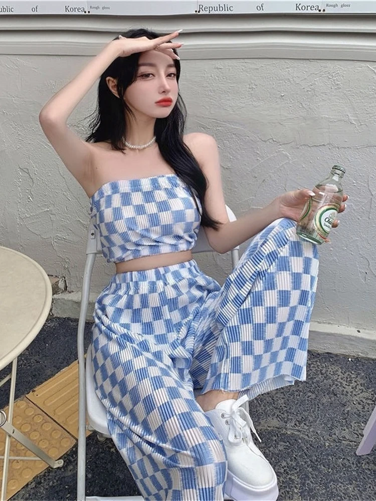 Street Style Sweet Cool Pink Two-Piece Set Women's Summer 2025 Sexy Spicy Strapless Plaid Wide Leg Pants Casual Fashion
Street Style Sweet Cool Pink Two-Piece Set Women's Summer 2025 Sexy Spicy Strapless Plaid Wide Leg Pants Casual Fashion