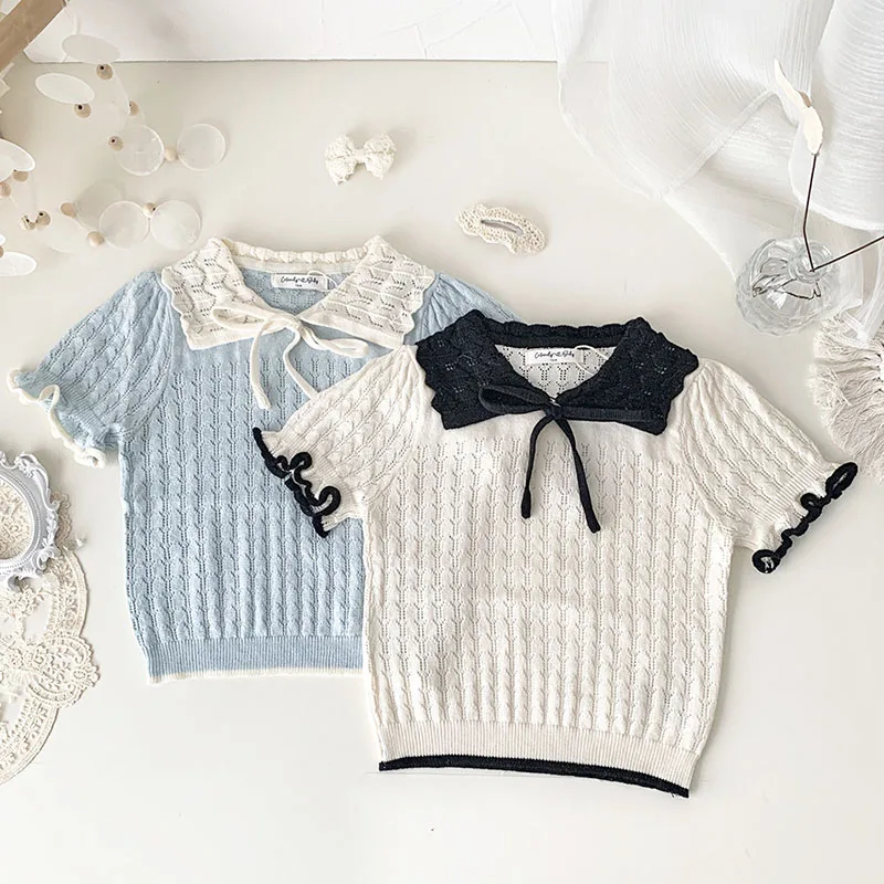2025 New Summer 0-4Yrs Kids Thin Knitted Hollow Pullover Tops Short Sleeved Spliced Baby Girls Thin Knitted Sweaters
2025 New Summer 0-4Yrs Kids Thin Knitted Hollow Pullover Tops Short Sleeved Spliced Baby Girls Thin Knitted Sweaters