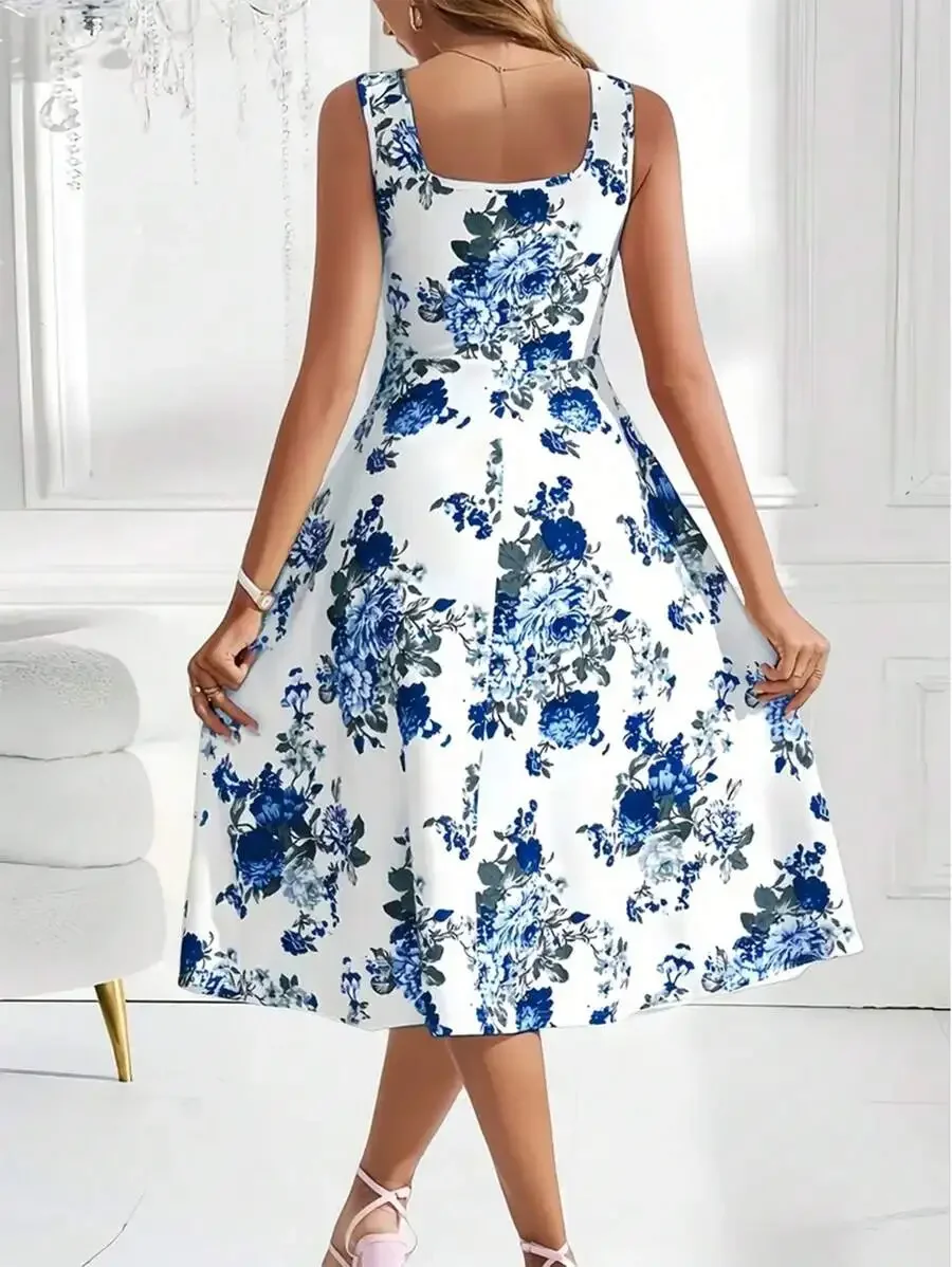 Women Blue Floral Print Sleeveless A-Line Dress
Women Blue Floral Print Sleeveless A-Line Dress