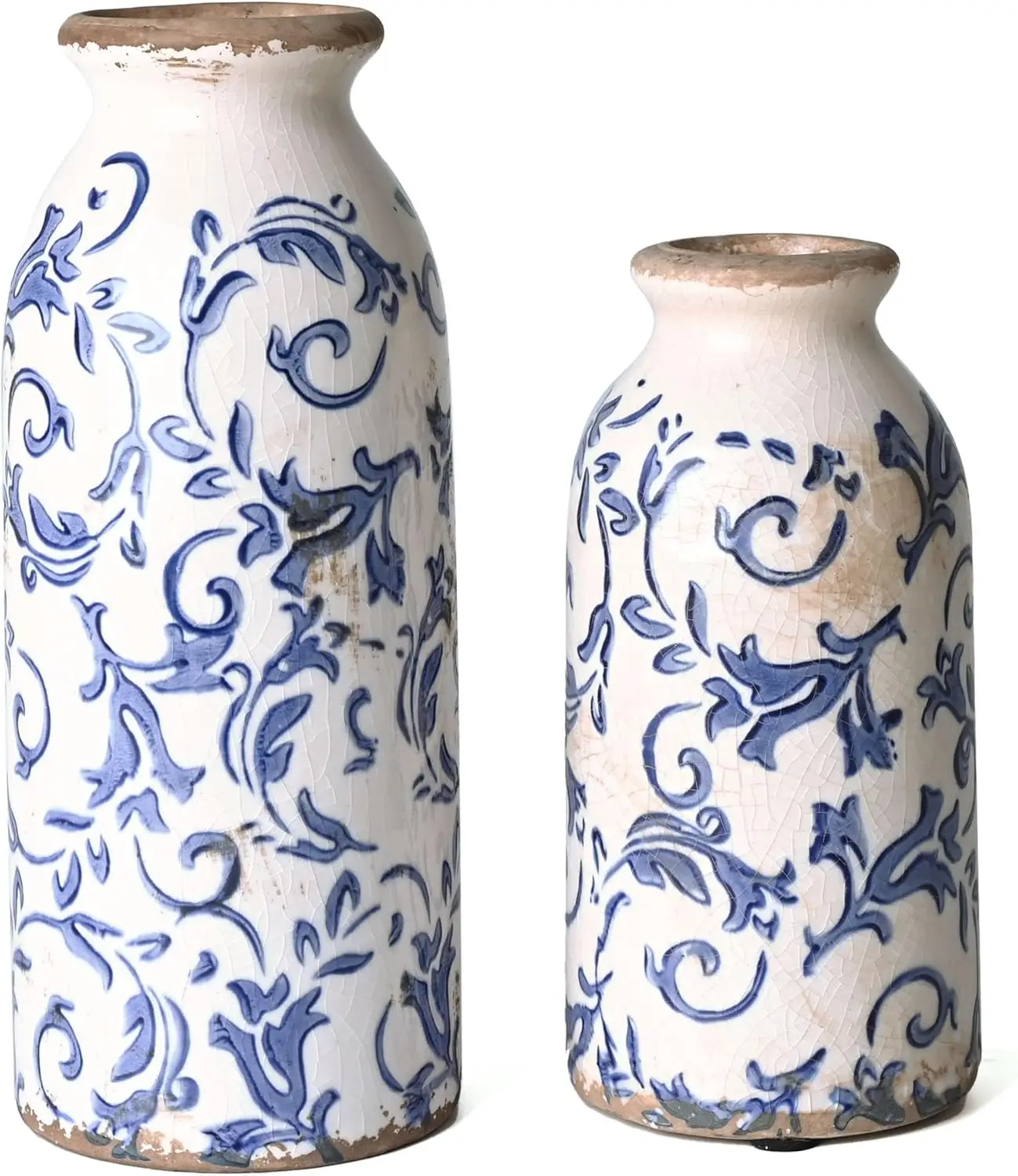 Blue and White Ceramic Vases Set of 2, Farmhouse Decor for Flowers, 8 Inch Rustic Table Centerpiece
Blue and White Ceramic Vases Set of 2, Farmhouse Decor for Flowers, 8 Inch Rustic Table Centerpiece