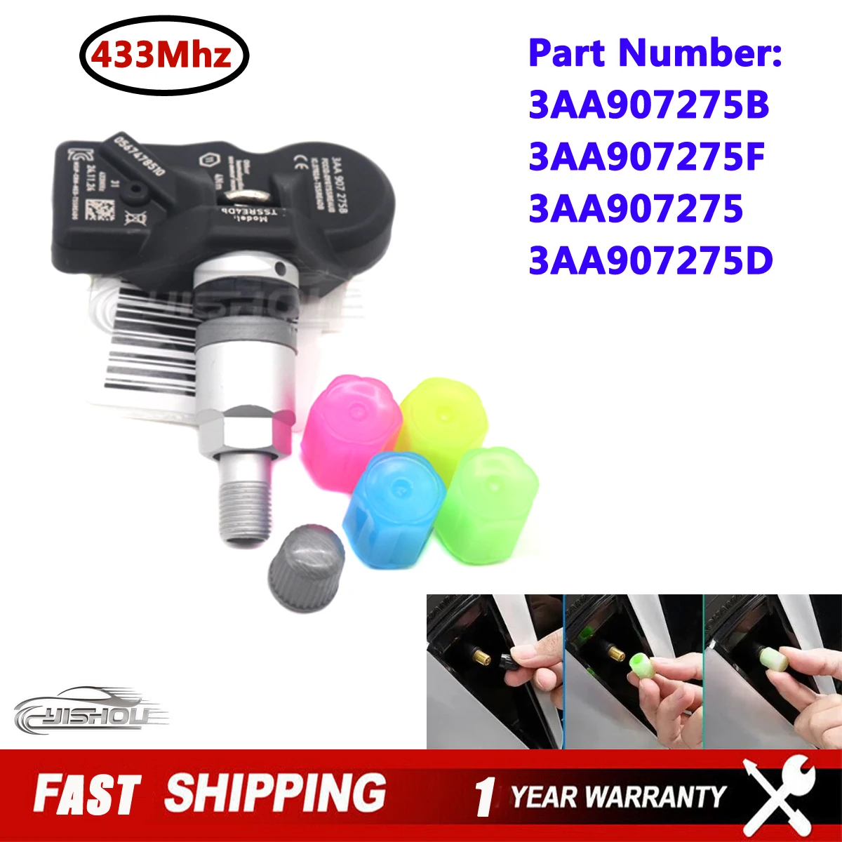 Tire Pressure Sensor 3AA907275B 433MHz For Volkswagen CC Tiguan Passat 2007-2015 3AA907275D 3AA907275 With Luminous Tire Caps
Tire Pressure Sensor 3AA907275B 433MHz For Volkswagen CC Tiguan Passat 2007-2015 3AA907275D 3AA907275 With Luminous Tire Caps