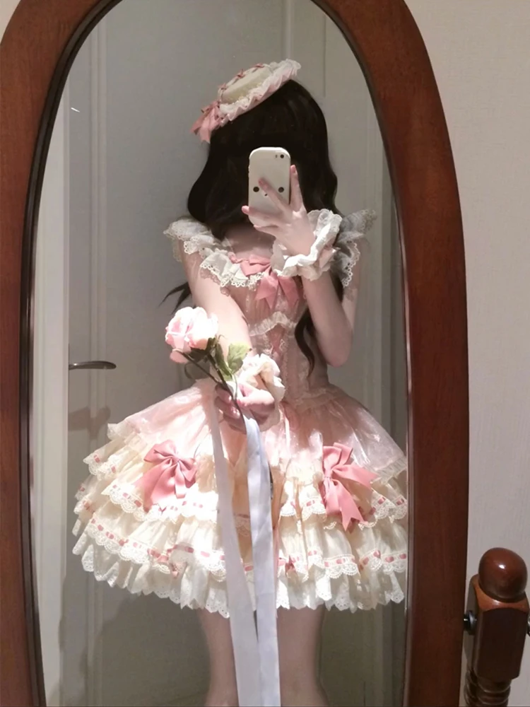 NONSAR New Year Cosplay Vestidos Sweet Pink Lolita JSK Dress Cute Princess Ballet Style Bow Ruffles Lace-up Slim Cake Mini Dress
NONSAR New Year Cosplay Vestidos Sweet Pink Lolita JSK Dress Cute Princess Ballet Style Bow Ruffles Lace-up Slim Cake Mini Dress
