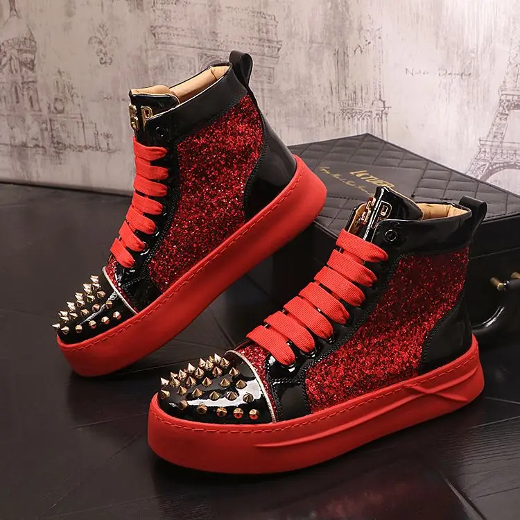 New red sports thick sole men casual personality loafers Korean version riveted casual shoes
New red sports thick sole men casual personality loafers Korean version riveted casual shoes