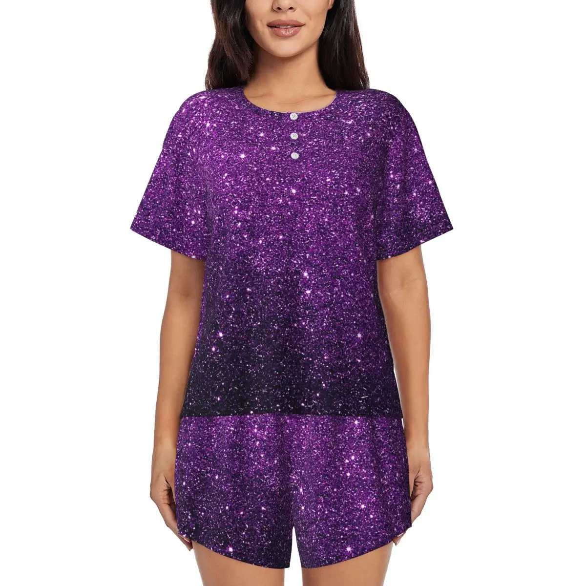 Gradient Purple Glitter Pattern Round Neck Short Sleeve Nightgowns for Sleeping Sleepshirts Women Loose Pajama Set Short Pants
Gradient Purple Glitter Pattern Round Neck Short Sleeve Nightgowns for Sleeping Sleepshirts Women Loose Pajama Set Short Pants