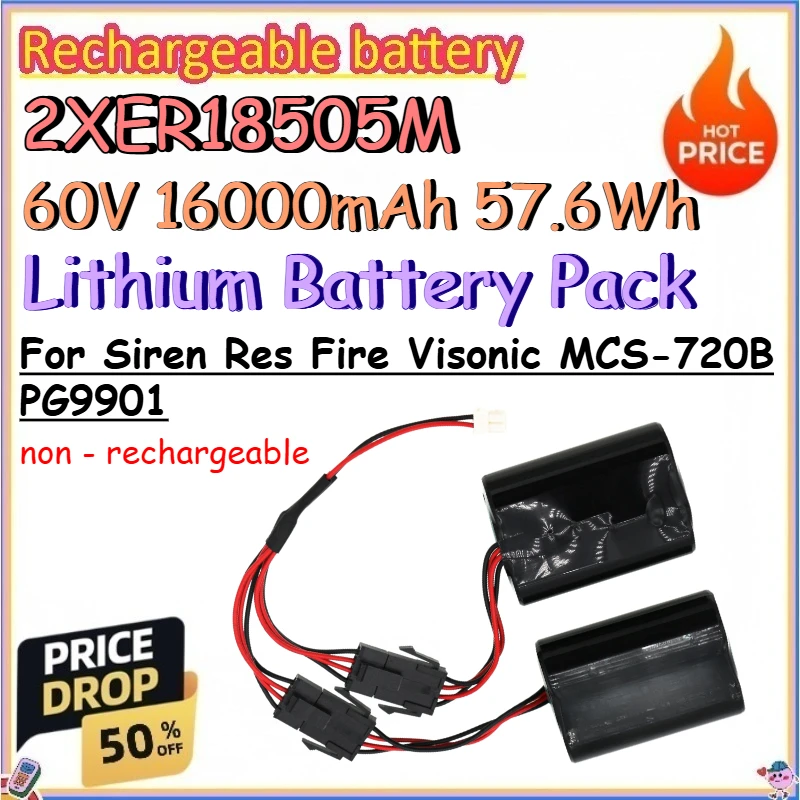 2XER18505M 60V 16000mAh 57.6Wh Lithium Battery Pack for Siren Res Fire Visonic MCS-720B PG9901 Non - Rechargeable
2XER18505M 60V 16000mAh 57.6Wh Lithium Battery Pack for Siren Res Fire Visonic MCS-720B PG9901 Non - Rechargeable
