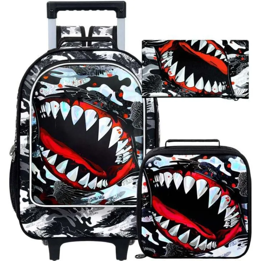 18" Shark Rolling Backpack for Boys, 3Pcs School Backpacks with Wheels, Roller Bookbag with Lunch Box for Preschool Toddler Ele
18" Shark Rolling Backpack for Boys, 3Pcs School Backpacks with Wheels, Roller Bookbag with Lunch Box for Preschool Toddler Ele