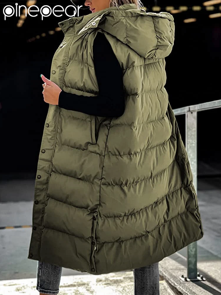 PinePear 2025 Winter Women's Hooded Long Quilted Vest Side Split Button Down Puff Vests Cotton Padded Jacket Coat with Pockets
PinePear 2025 Winter Women's Hooded Long Quilted Vest Side Split Button Down Puff Vests Cotton Padded Jacket Coat with Pockets