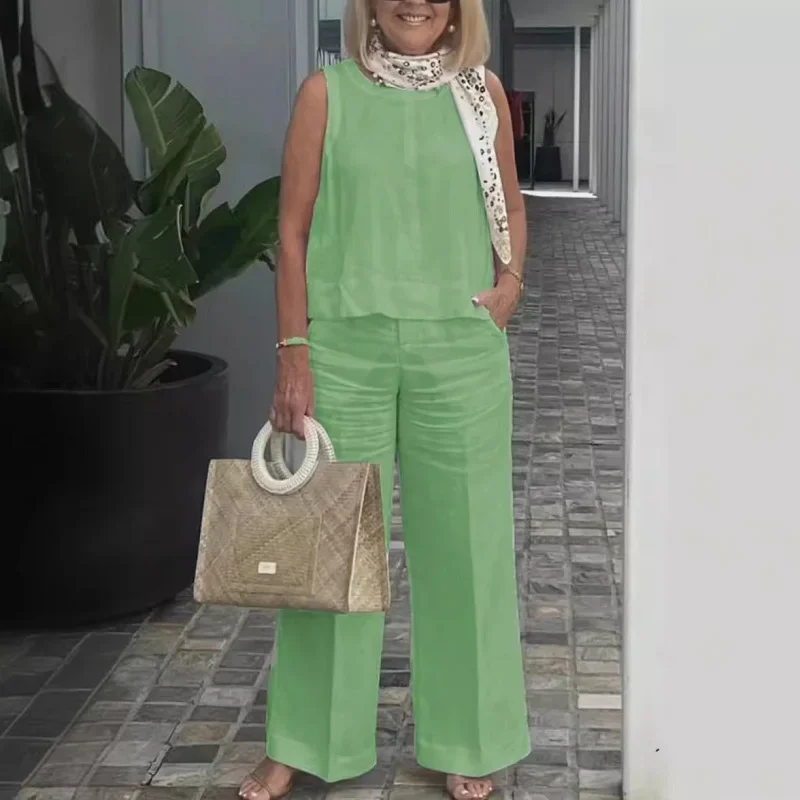 Cotton and Linen Sleeveless Suit for women Spring Round Neck Tank Top & Wide-leg Pants Two Piece Set Summer Solid Casual Outfits
Cotton and Linen Sleeveless Suit for women Spring Round Neck Tank Top & Wide-leg Pants Two Piece Set Summer Solid Casual Outfits