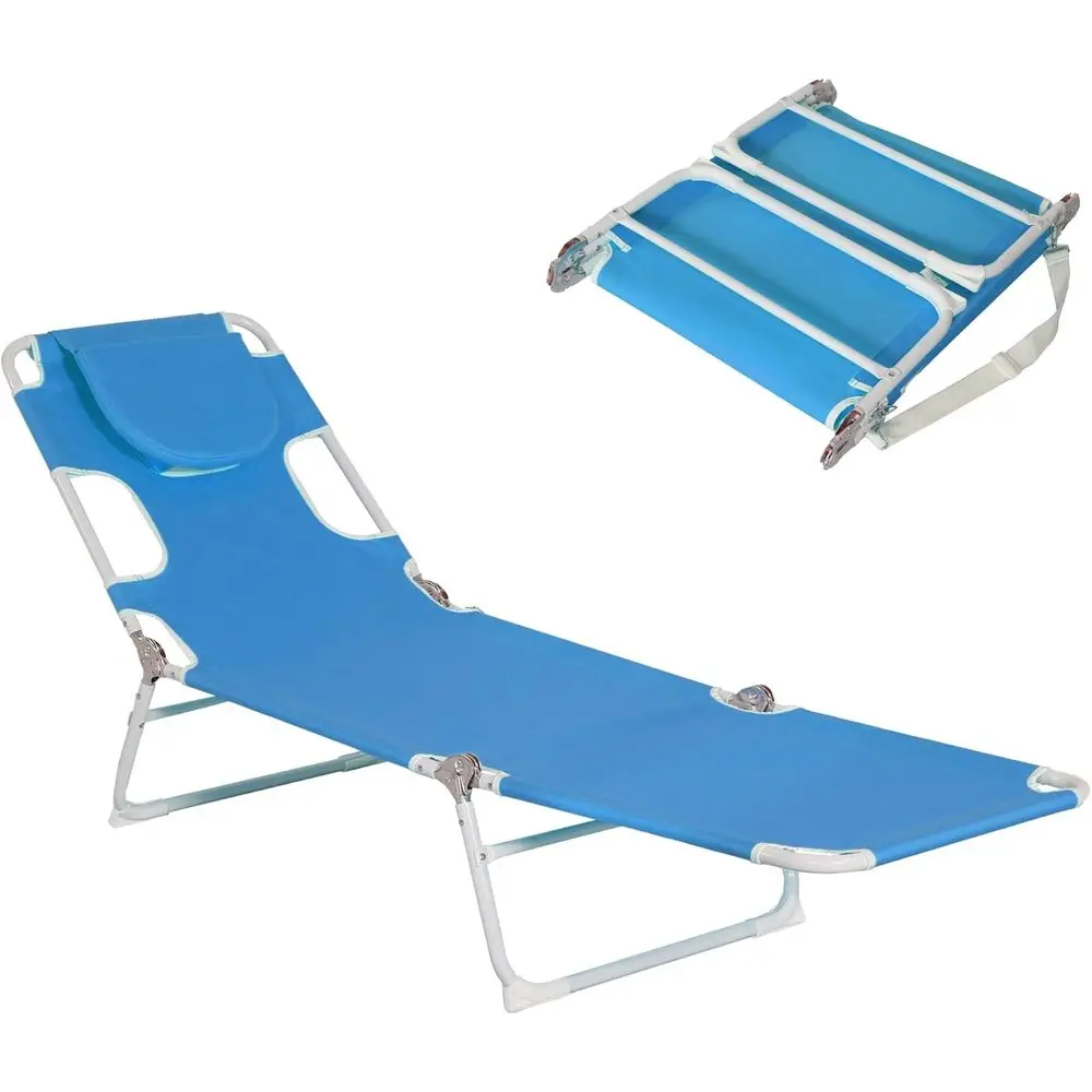 3-Position Adjustable Outdoor Chaise Lounge with Pillow, Portable for Patio, Beach, or Pool in Blue
3-Position Adjustable Outdoor Chaise Lounge with Pillow, Portable for Patio, Beach, or Pool in Blue