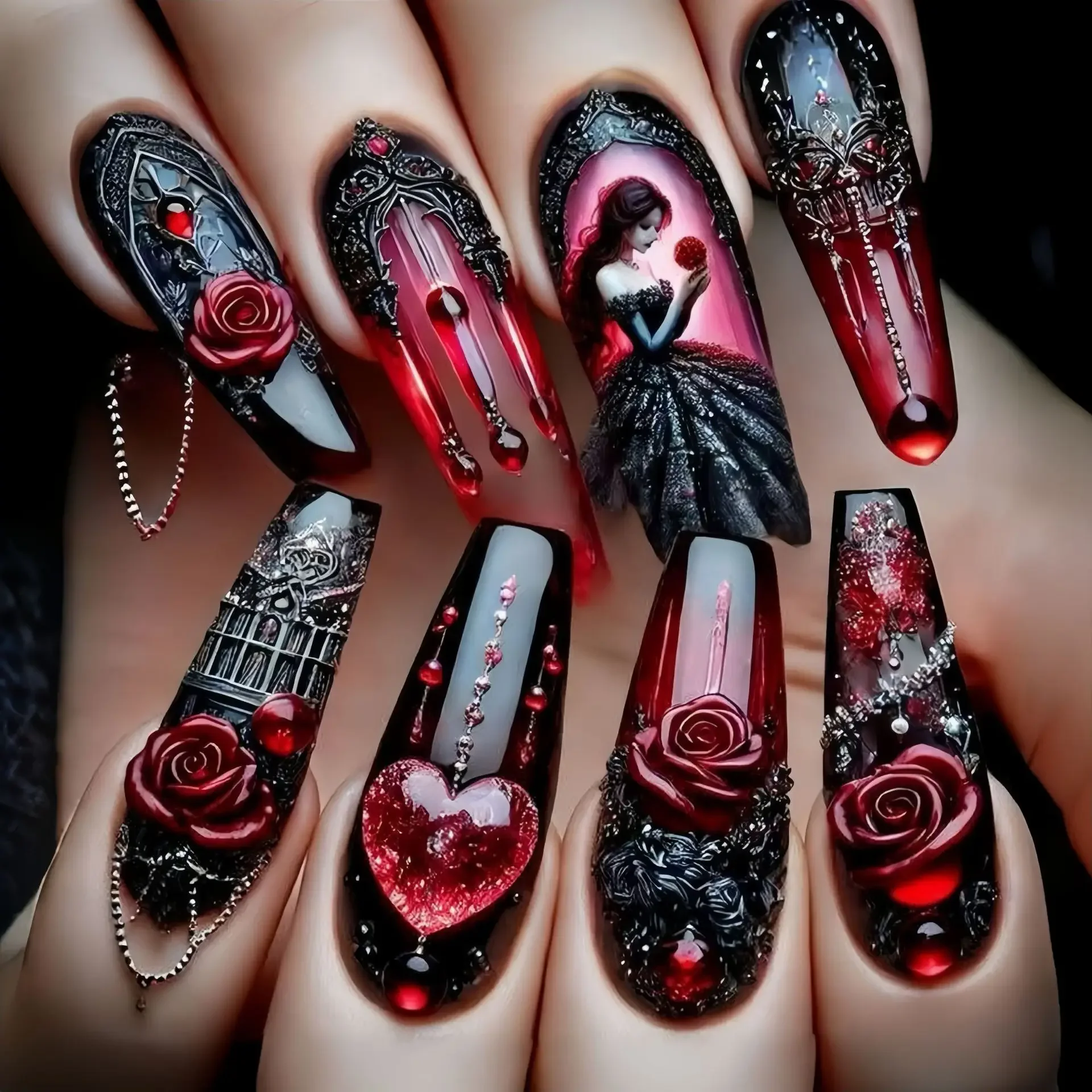 24pcs/set fake nails for Valentine's Day Gradient red black cute heart rose flowers design french tips press on false nail art
24pcs/set fake nails for Valentine's Day Gradient red black cute heart rose flowers design french tips press on false nail art