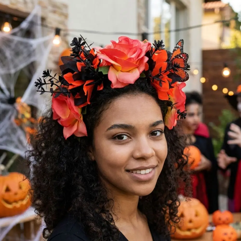 Gothic Halloween Rose Flower Crown with Butterfly Realistic Artificial Flower Headband Vintage Simulated Floral Crown Head Hoop
Gothic Halloween Rose Flower Crown with Butterfly Realistic Artificial Flower Headband Vintage Simulated Floral Crown Head Hoop