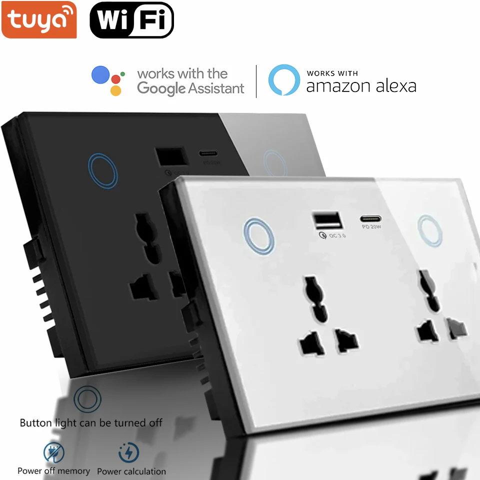 Tuya Wifi 147 Wall USB & Type-C Socket Universal Electrical Power Plug Outlet 13A Touch Switch Remote by Alexa Google Home
Tuya Wifi 147 Wall USB & Type-C Socket Universal Electrical Power Plug Outlet 13A Touch Switch Remote by Alexa Google Home