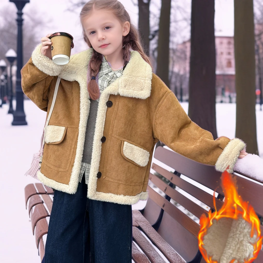 Winter Girls Sherpa Lined Jacket Fashion Thick Fleece Warm Faux Fur Coat for Kids Outerwear Casual Versatile School Teen Clothes
Winter Girls Sherpa Lined Jacket Fashion Thick Fleece Warm Faux Fur Coat for Kids Outerwear Casual Versatile School Teen Clothes