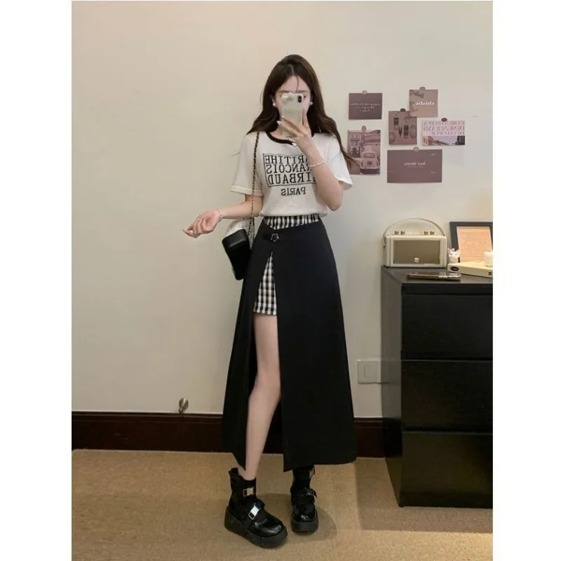 Women Clothing Spring Autumn Simplicity All-match All-match Plaid Patchwork Fake Two Pieces Skirt Ladies Fashion A-line Skirt
Women Clothing Spring Autumn Simplicity All-match All-match Plaid Patchwork Fake Two Pieces Skirt Ladies Fashion A-line Skirt