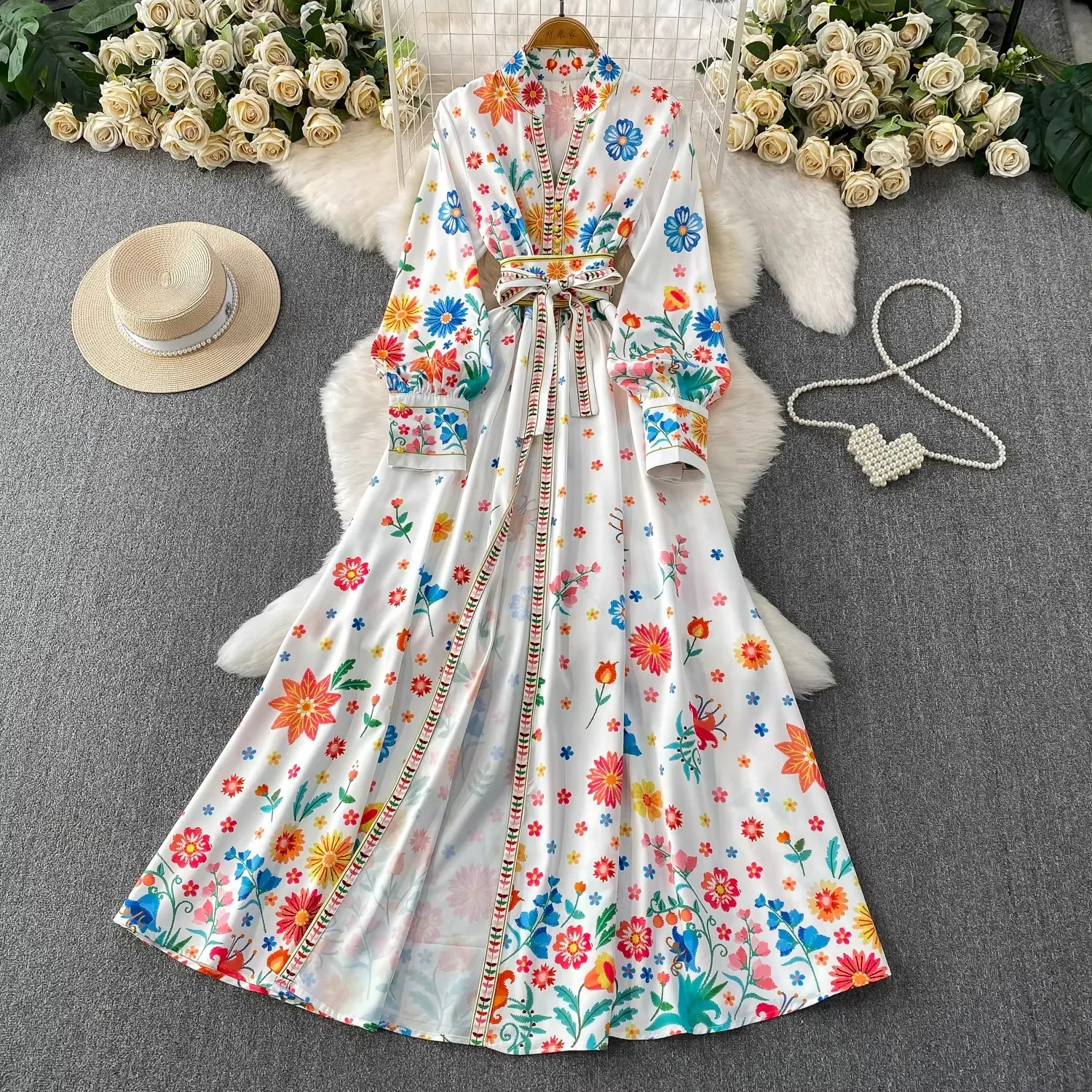 Elegant Lace Long Sleeve Floral Maxi Dresses Shirt Women Summer Autumn Single Breasted Flower Print Evening Party Vestidos
Elegant Lace Long Sleeve Floral Maxi Dresses Shirt Women Summer Autumn Single Breasted Flower Print Evening Party Vestidos