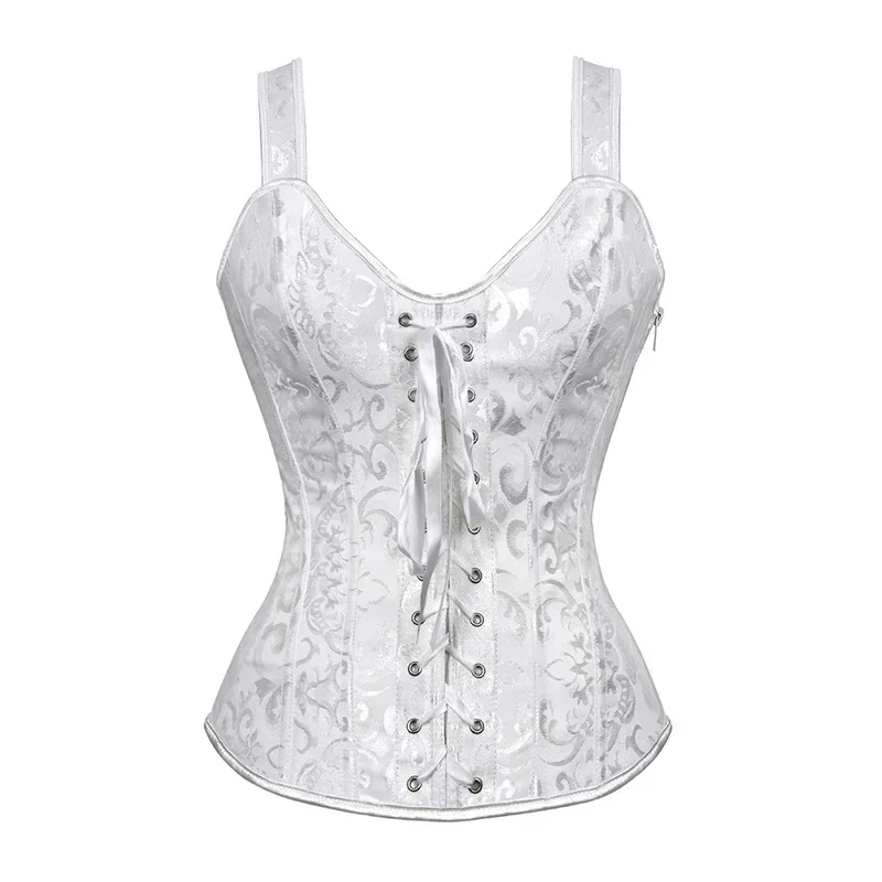 Plus Size Floral Jacquard Corset Zipper Top Gothic Steampunk Corset Bustier Women Corsets with Straps Black Corset 
Plus Size Floral Jacquard Corset Zipper Top Gothic Steampunk Corset Bustier Women Corsets with Straps Black Corset