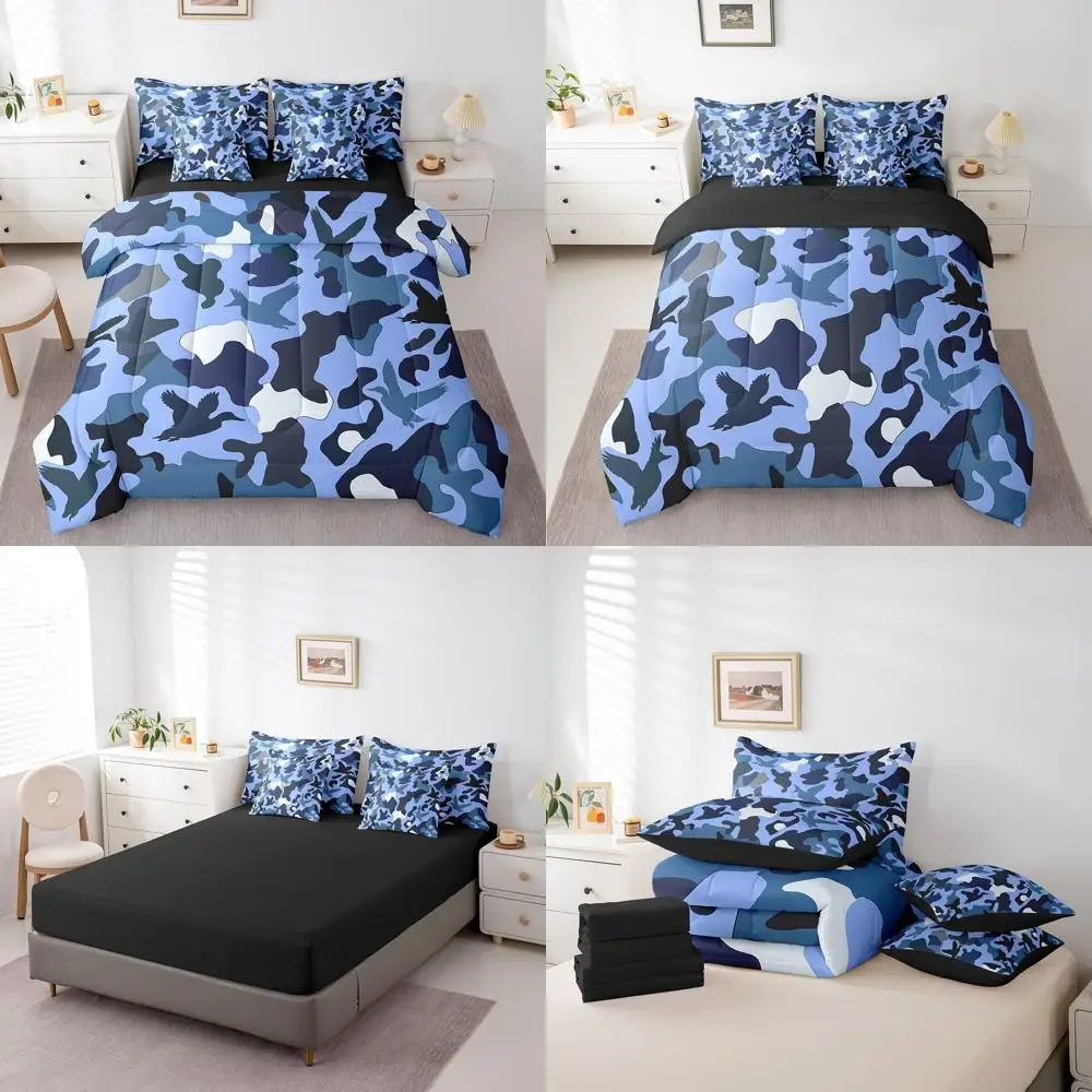 Queen Size Camo Comforter Set - Boys Army Hunting Bedding with Vintage Blue & Black, Rustic Duck Theme
Queen Size Camo Comforter Set - Boys Army Hunting Bedding with Vintage Blue & Black, Rustic Duck Theme