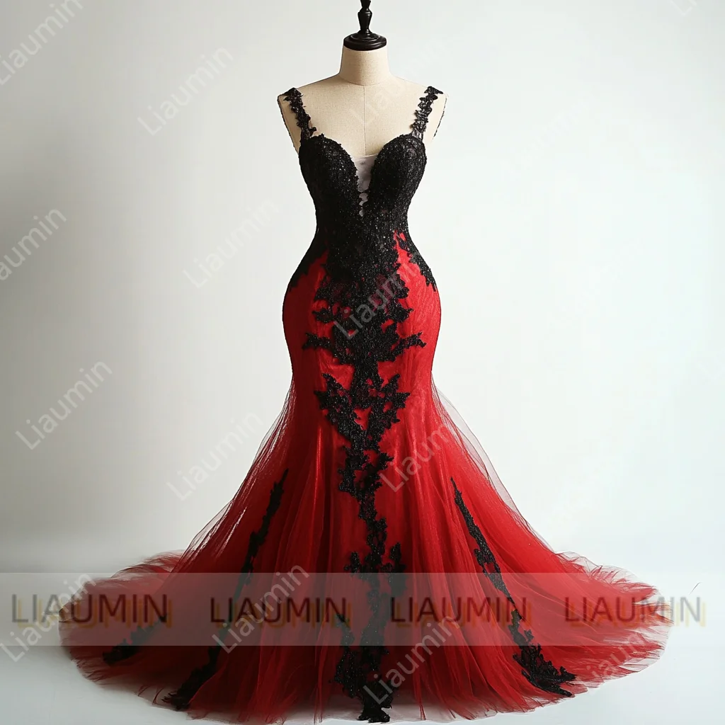 Red Trumpet/Mermaid Black Lace Sleeveless Sweep/Brush Train Evening Prom Dress Formal Women Elagant Customized Made W18-11
Red Trumpet/Mermaid Black Lace Sleeveless Sweep/Brush Train Evening Prom Dress Formal Women Elagant Customized Made W18-11