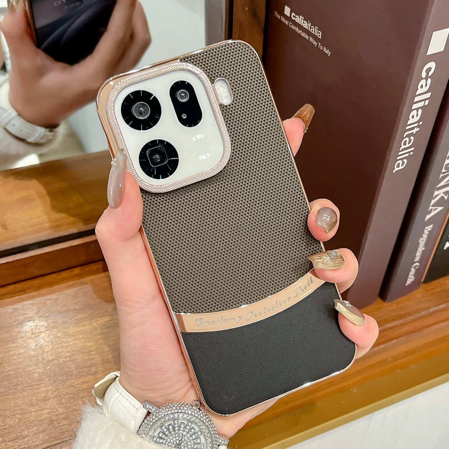 For OPPO Find X9 Pro Case Electroplating Leather texture Pattern Color blocking Hard Shell Shockproof Back Cover Funda
For OPPO Find X9 Pro Case Electroplating Leather texture Pattern Color blocking Hard Shell Shockproof Back Cover Funda