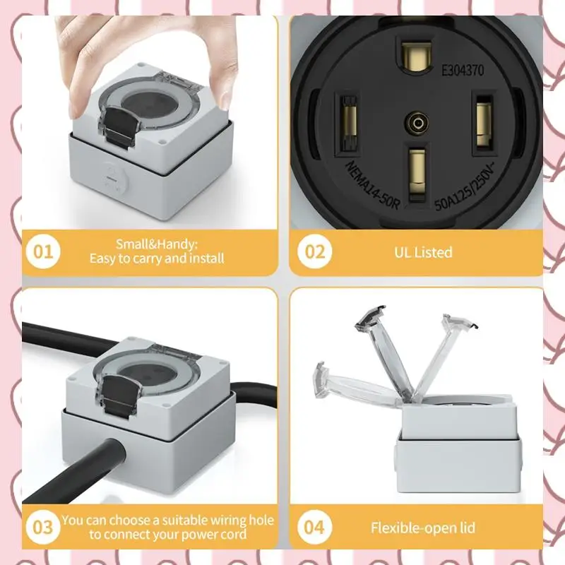 HHTL 50Amp RV Power Outlet Box NEMA 14-50R Receptacle 125/250Volt For Electric Vehicles, Generators, Welding Machines
HHTL 50Amp RV Power Outlet Box NEMA 14-50R Receptacle 125/250Volt For Electric Vehicles, Generators, Welding Machines
