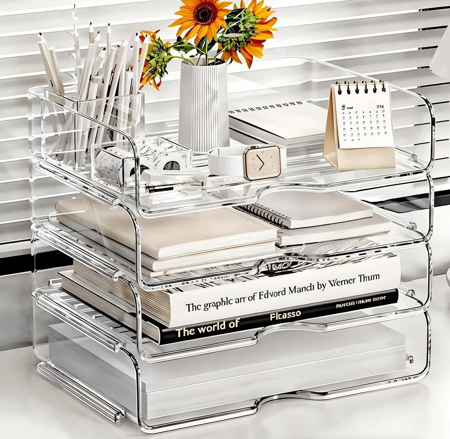 Настольный органайзер большой емкости, 4-х уровневый органайзер для бумаги, органайзер для файлов для стола, штабелируемый лоток для бумаги для офиса, дома и школы
Настольный органайзер большой емкости, 4-х уровневый органайзер для бумаги, органайзер для файлов для стола, штабелируемый лоток для бумаги для офиса, дома и школы