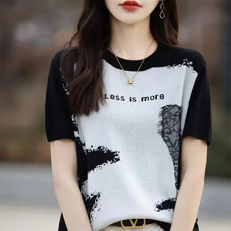 Summer Vintage Patchwork Letter Jacquard T-shirt Women Clothing Casual Short Sleeve Pullovers Chic Loose Tops
Summer Vintage Patchwork Letter Jacquard T-shirt Women Clothing Casual Short Sleeve Pullovers Chic Loose Tops