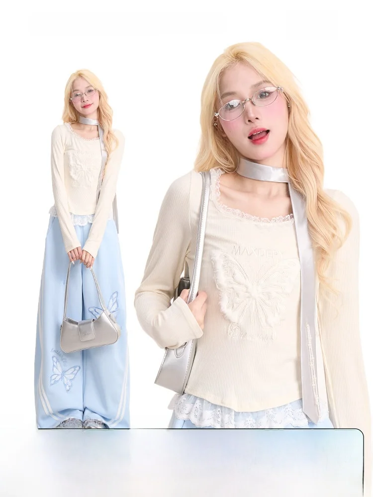 Sweet Embroidery Long Sleeve T-Shirt Women's Lace Trim Design Autumn Slim Fit Knitted Top Girl's Fashion Style
Sweet Embroidery Long Sleeve T-Shirt Women's Lace Trim Design Autumn Slim Fit Knitted Top Girl's Fashion Style