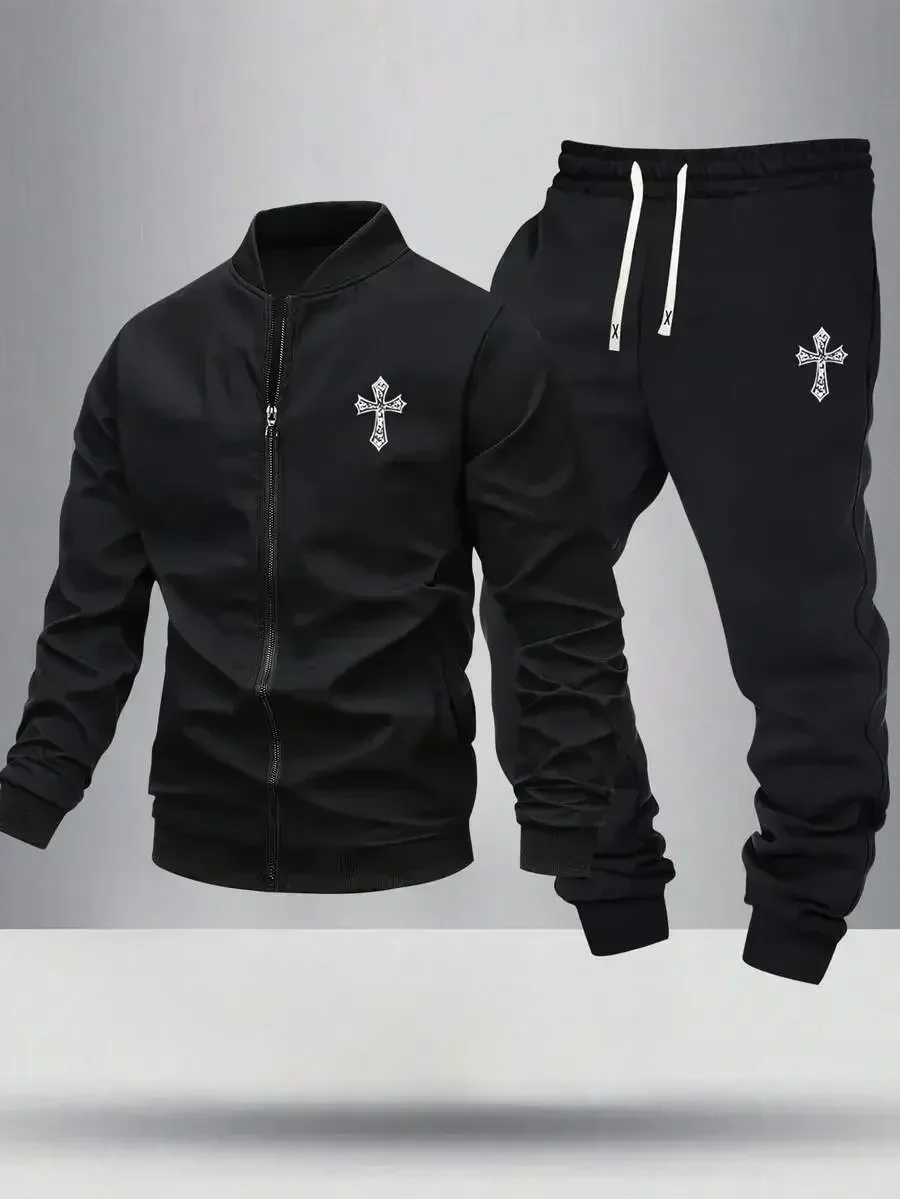 Mens Cross Print Bomber Jacket And Drawstring Waist Sports Pants Set Casual Outdoor Suit Spring Autumn
Mens Cross Print Bomber Jacket And Drawstring Waist Sports Pants Set Casual Outdoor Suit Spring Autumn