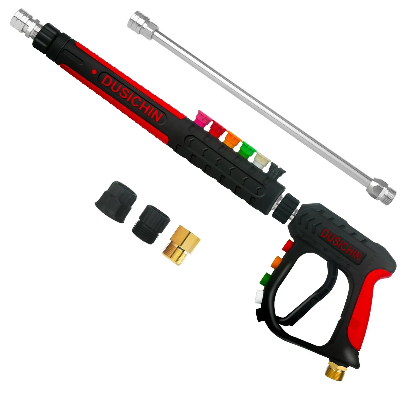 High Pressure Washer Gun With 36 Inch Extension Wand, 6 Color-Coded Nozzles, 3-Stage Lance For Car, Sidewalk And Fence Cleaning
High Pressure Washer Gun With 36 Inch Extension Wand, 6 Color-Coded Nozzles, 3-Stage Lance For Car, Sidewalk And Fence Cleaning