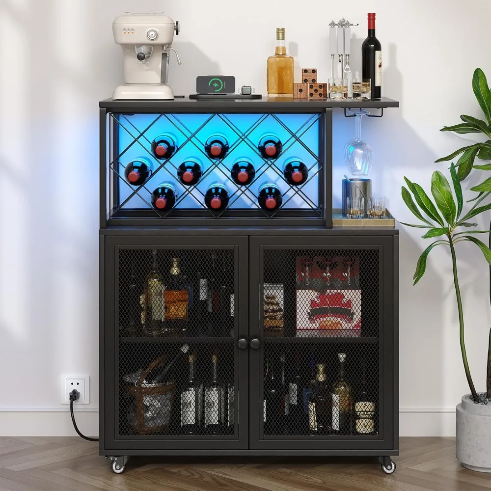 Wine Bar Cabinet with Wheels, 4-Tier Bar Cart with Power Outlets and LED Light, Liquor Cabinet Home Mini Bar with Wine Rack,
Wine Bar Cabinet with Wheels, 4-Tier Bar Cart with Power Outlets and LED Light, Liquor Cabinet Home Mini Bar with Wine Rack,