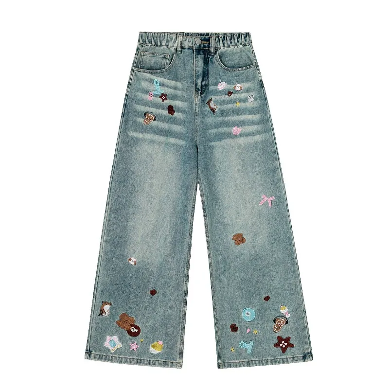 UNITIM Women Straight-leg Pant Contrast Color Cartoon Embroidery Female Denim Pant Elastic Waist Ankle-length Pant for Lady
UNITIM Women Straight-leg Pant Contrast Color Cartoon Embroidery Female Denim Pant Elastic Waist Ankle-length Pant for Lady