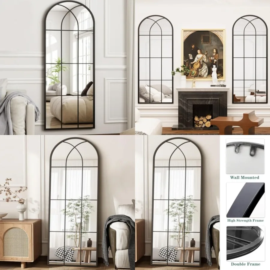 Arched Full Length Mirror 56"x22", Black Windowpane Arched-Top Mirror, Metal Wall Mounted or Leaning Mirrors for Bedroom, Livin
Arched Full Length Mirror 56"x22", Black Windowpane Arched-Top Mirror, Metal Wall Mounted or Leaning Mirrors for Bedroom, Livin